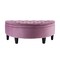 Tabitha Linen/Velvet Button Tufted Gold Nailhead Trim Half Moon Storage Ottoman